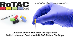RoTAC, Rotary File Hand Grips Eliminate Sudden Motor File Separations with Manual Rotary File Control. Autoclavable for multiple use. Pack of 6.